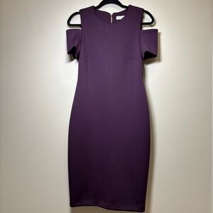Calvin Klein Purple Cold Shoulder Sheath Form Fitting Midi Dress